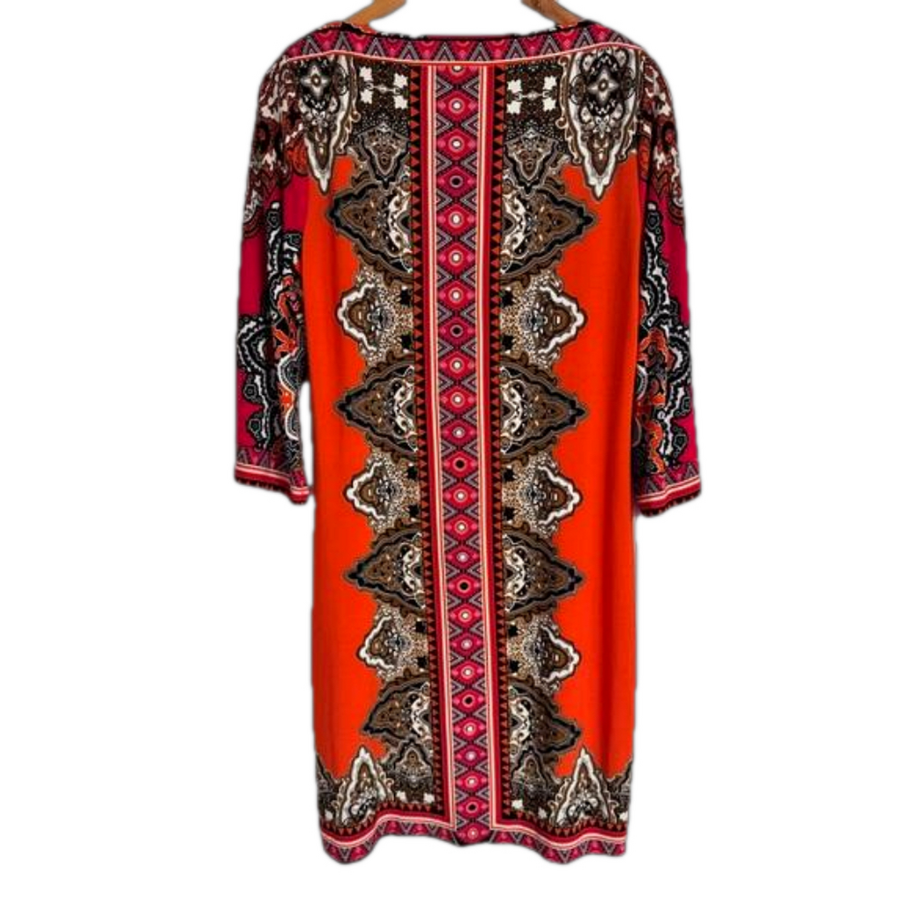 ECI New York Women’s Multicolored Aztec Pattern Midi Shift Dress Size Medium